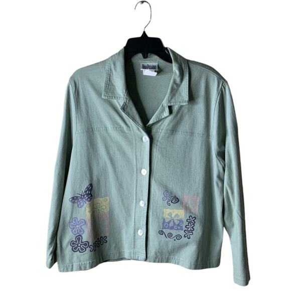 Nina Piccalino Shirt Vintage Womens L Butterfly Notched Button Up Casual Preppy - Picture 2 of 8